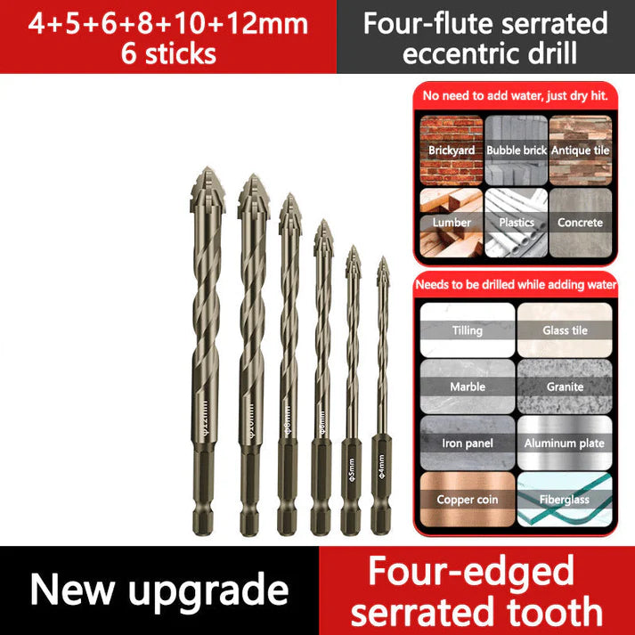 🛠🛠【6PCS 26 euros】【4+5+6+8+10+12mm】Juego de brocas excéntricas de 6 flautas de alta resistencia