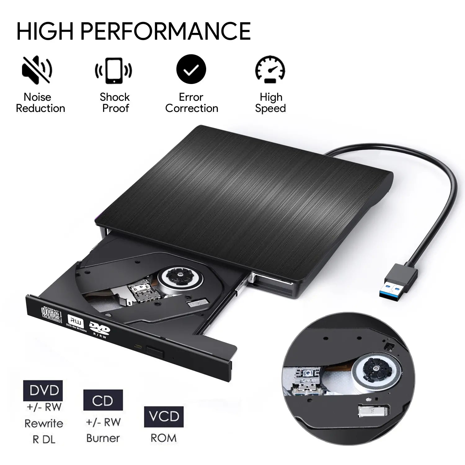 💿 Lector CD/DVD Externo USB 3.0 — ¡Recupera tus Discos y Lee, Reproduce y Graba Archivos Fácilmente!