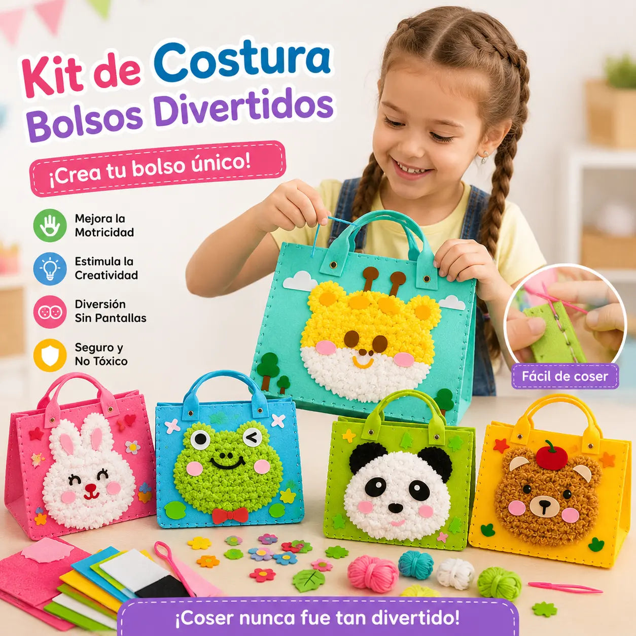 🧸🎨Kit de manualidades para niños: ¡Haz tu propia bolsa de peluche!