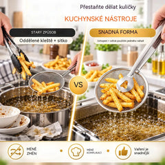 🍟🍗【Kupte 1 a získejte 2 zdarma】2v1 kleště a odpěňovač: Nástroj na smažení a odkapávání z nerezové oceli