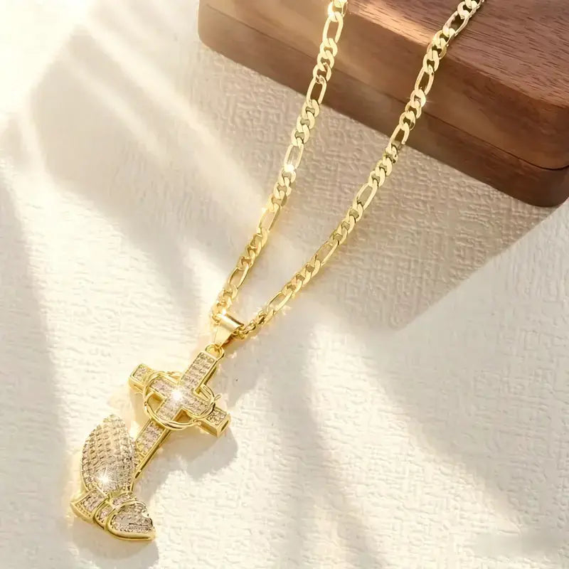 🎀💖Collar largo de diamantes en forma de cruz