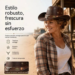 🤠¡Disfruta ahora de un 50% de descuento! 🌟Sombrero vaquero retro de ala ancha con correa para la capucha - Fedora estilo western desgastado