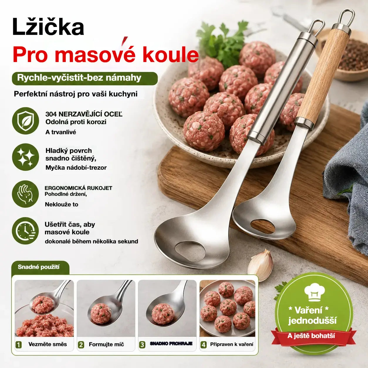 🍖 【2 kusy】Forma na masové kuličky z nerezové oceli 304 – Ideální na výrobu masových a rybích kuliček, perfektní pro domácí vaření 🥄