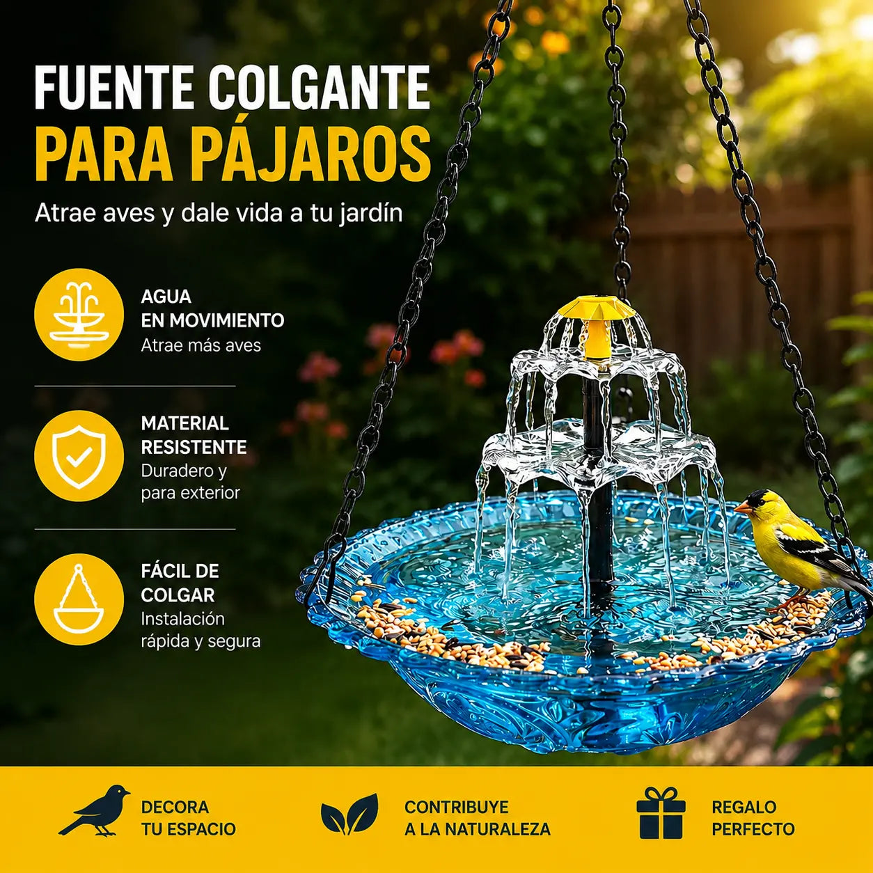 💧☀️ Fuente Solar para Jardín | Convierte tu Estanque en un Rincón de Ensueño 🐦