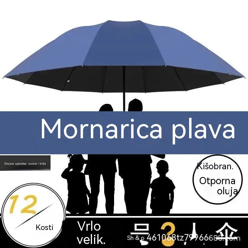 ☔ Sklopivi kišobran s 12 rebara – otporan na vjetar, vodootporan i lagan za kišu i sunce