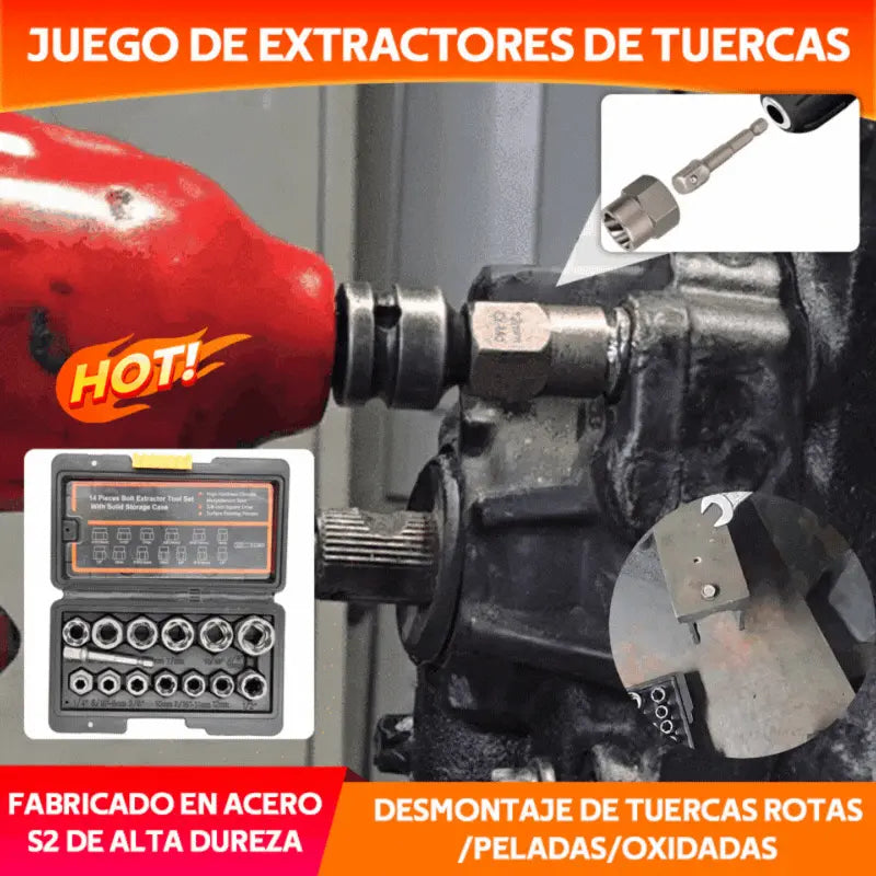 🔩 Juego de Extractores de Tuercas – ¡Quita Tuercas Oxidadas y Dañadas Fácilmente!