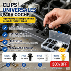 🚗(1 paquete contiene 150 unidades)🔧 Juego de clips de plástico universales para varillas de soporte de amortiguadores de coche