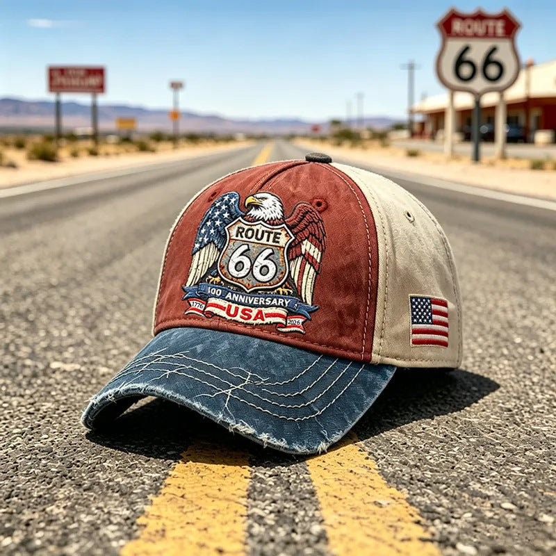 Gorra de béisbol retro ajustable de la Ruta 66, la elección perfecta para los entusiastas del ciclismo.