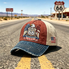 Gorra de béisbol retro ajustable de la Ruta 66, la elección perfecta para los entusiastas del ciclismo.