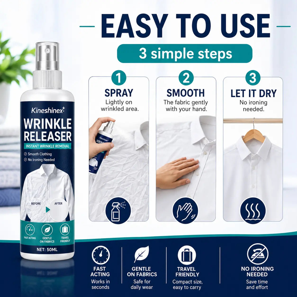 3 butelki za 99 zł👔✨ Spray do usuwania zagnieceń z ubrań – natychmiastowe wygładzenie bez żelazka, idealny w podróży, bez elektryzowania się i zapewniający świeżość ubrań.