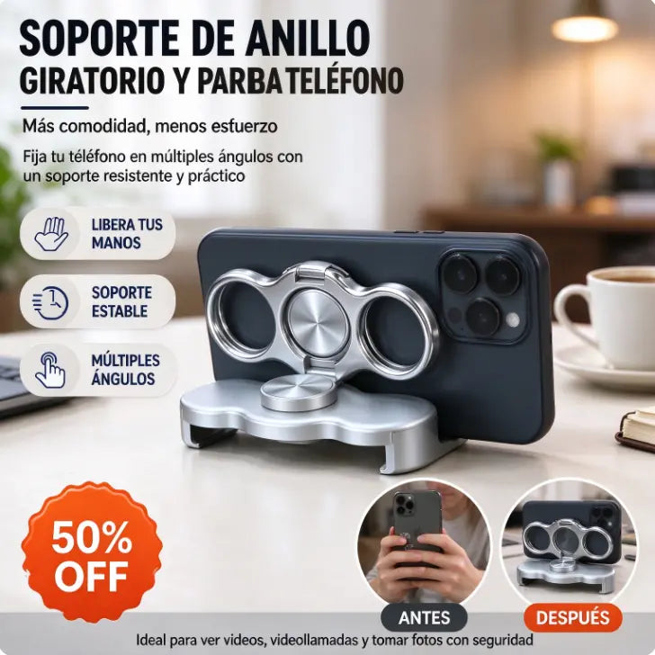 🔥Compre 1 y obtenga 1 gratis（2 piezas）🔥El anillo de clip trasero de tres dedos gira y pliega el soporte del teléfono