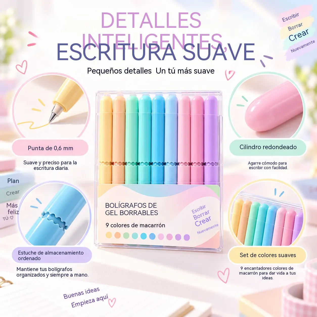 🖊️ ¡50% de descuento! Bolígrafos de tinta borrable: 9 colores vibrantes, escritura fluida, diseño retráctil. Incluye una caja de almacenamiento, ¡ideal para tomar notas y escribir en un diario! ✨🌈