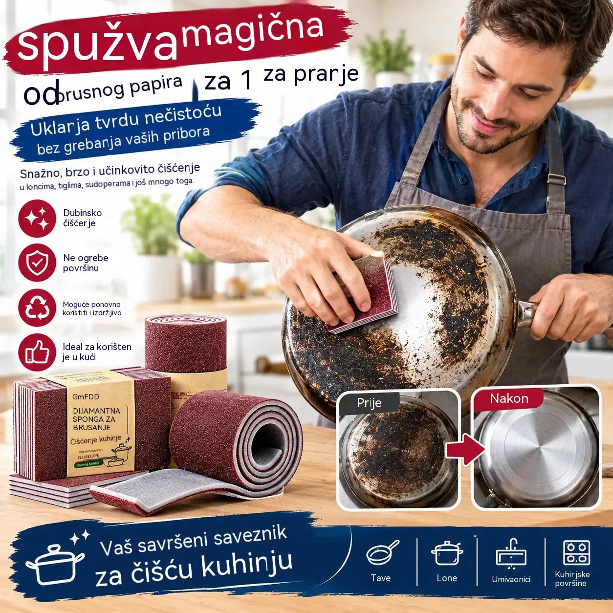 🎖️💯【Pakiranje od 20】Dvostrana dijamantna abrazivna spužva - snažan i višenamjenski alat za čišćenje.