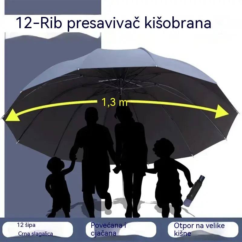 ☔ Sklopivi kišobran s 12 rebara – otporan na vjetar, vodootporan i lagan za kišu i sunce