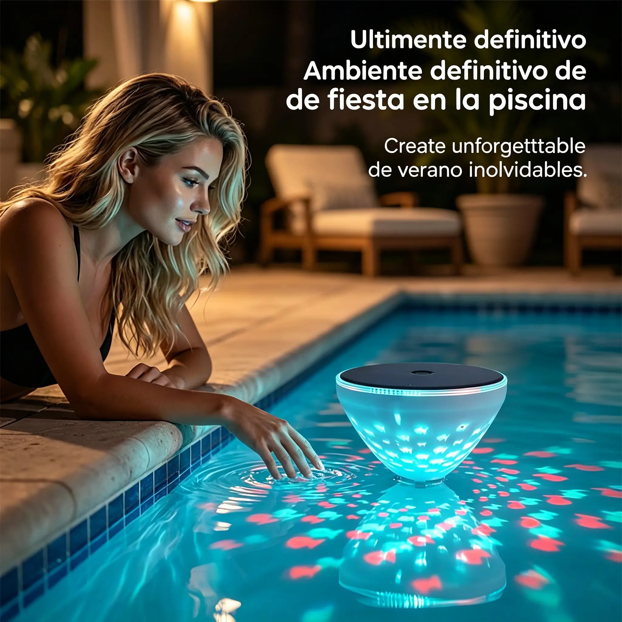 ☀️🐠 Lámpara solar flotante para piscina con proyección de peces💡💦