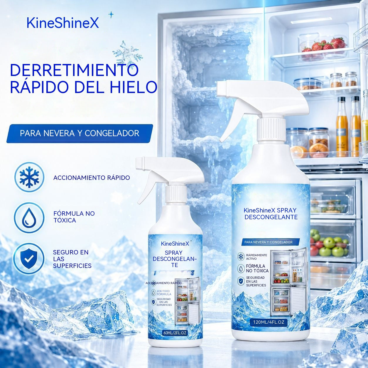 🔥【2 botellas por 27 euros】❄️ Nuevo spray descongelante 2026 🧡 Elimina rápidamente el hielo del congelador