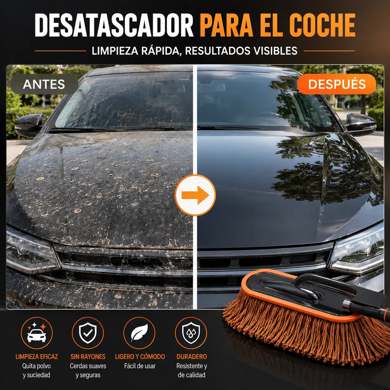🚗🧹 Cepillo Limpiador Multiusos para Vehículo, Elimina Polvo y Nieve, Cerdas de Algodón Reforzadas
