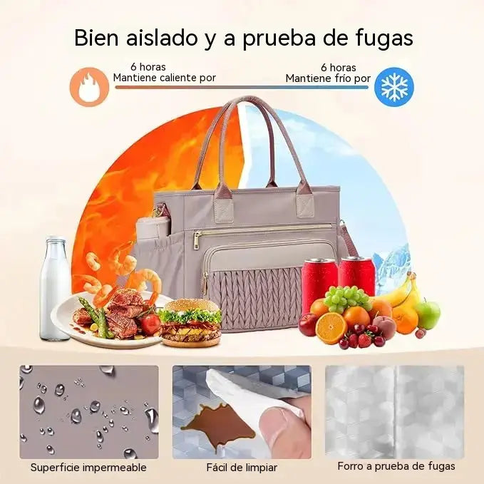 ✨Bolsa térmica para el almuerzo para mujer: elegante bolsa isotérmica a prueba de fugas con correa ajustable y bolsillos laterales.