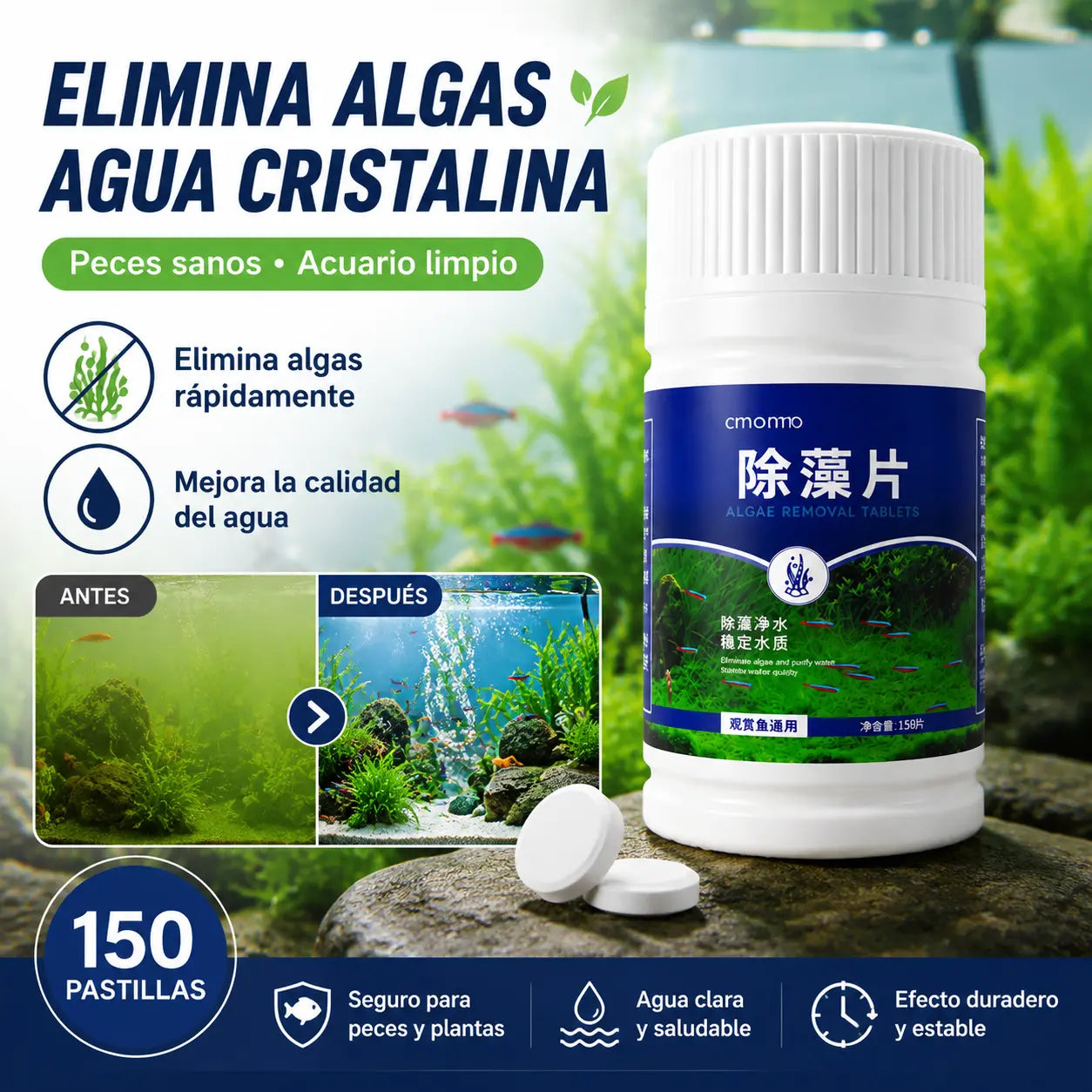 【4 botellas】🐠🌿 Eliminador de musgo y agua verde para acuarios