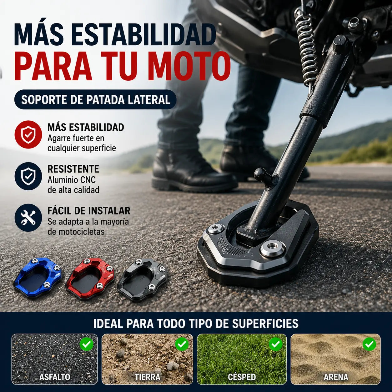 Soporte lateral de extensión para soporte de motocicleta