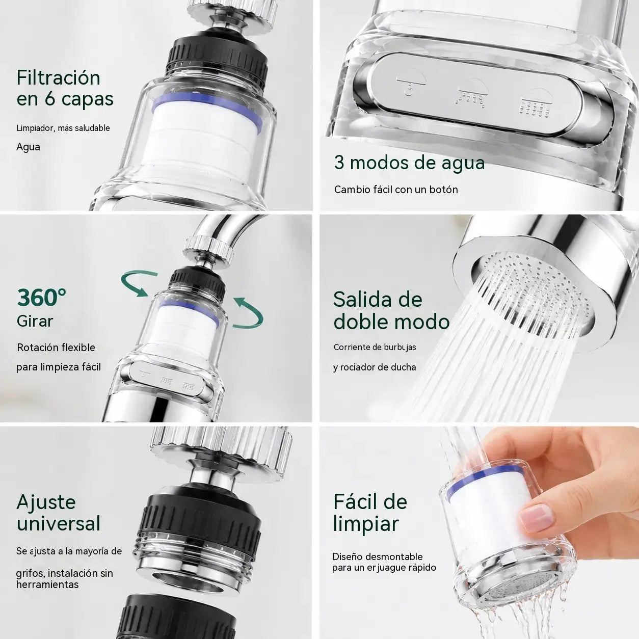 🔥 ¡Compra 1 y llévate 1 GRATIS! 2 unidades por solo 26 €🚰 Aireador Giratorio 360° para Grifo con 3 Modos – ¡Menos Salpicaduras y Más Comodidad!