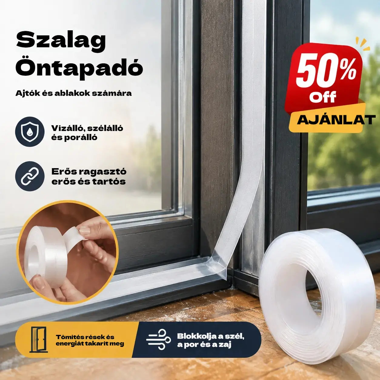 🚪 PVC ajtó alsó tömítőszalag – Por- és huzatálló
