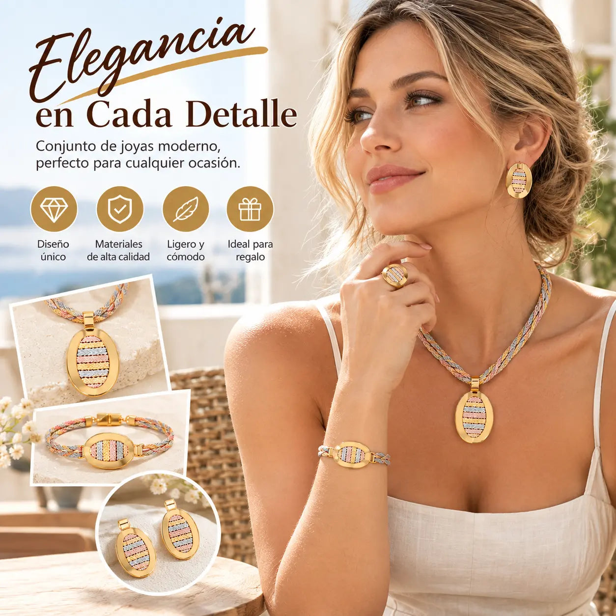 📢📢 ¡50% DE DESCUENTO! ⏰ Elegante conjunto de 4 piezas de joyería con pedrería