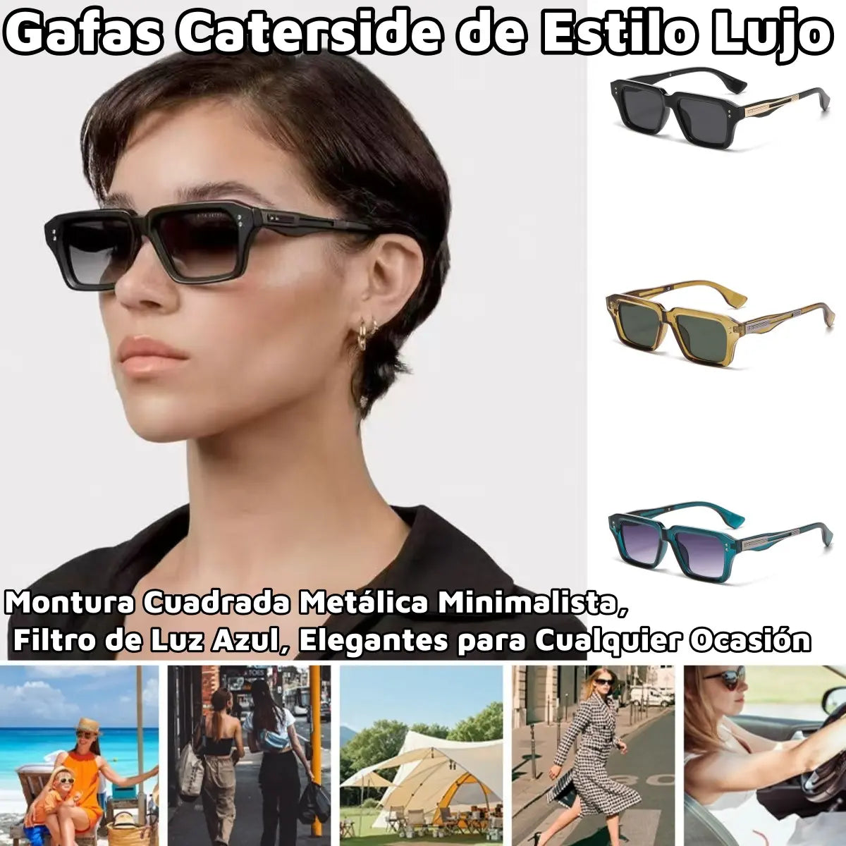 😎 Gafas de Estilo Lujo｜Montura Cuadrada Metálica Minimalista, Filtro de Luz Azul, Elegantes para Cualquier Ocasión