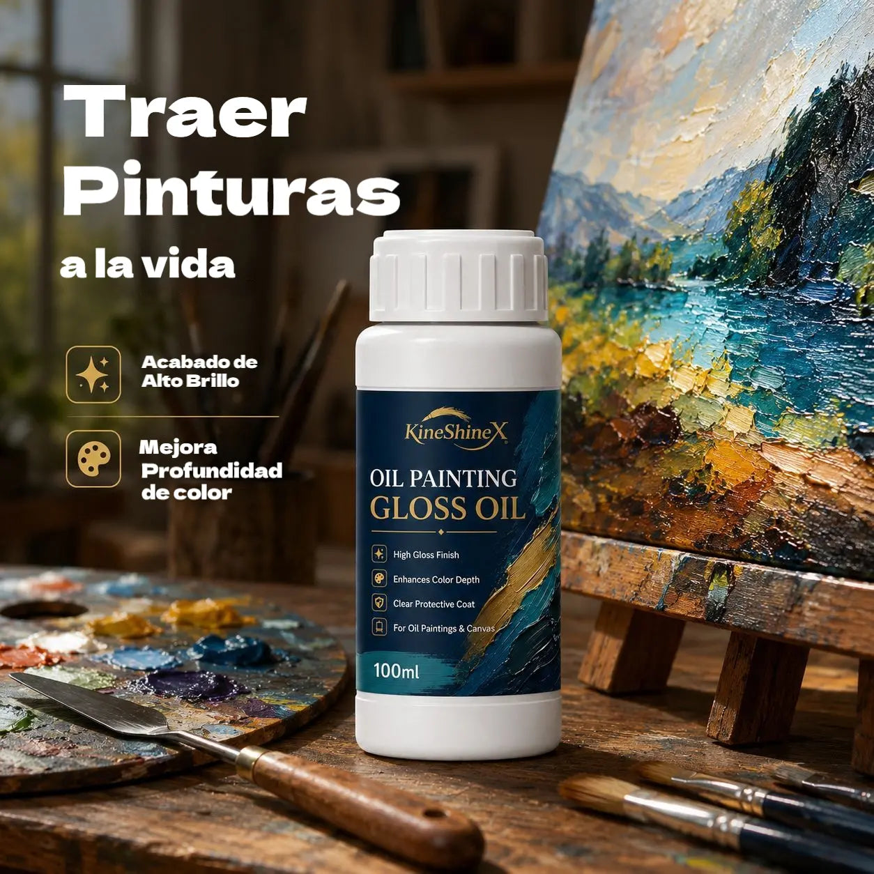 🎉50% de descuento✨ Barniz protector transparente de alto brillo de 100 ml para realzar la profundidad y el brillo del color en la pintura al óleo.