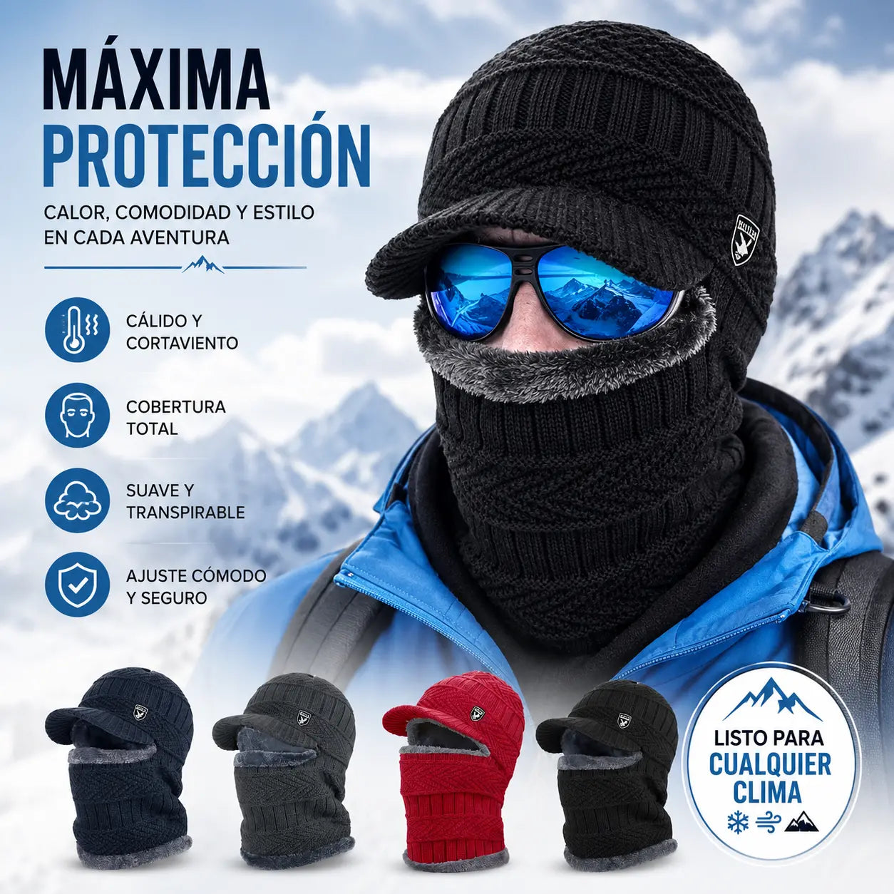 🔥Gorro de lana grueso de una sola pieza, resistente al viento, para exteriores.