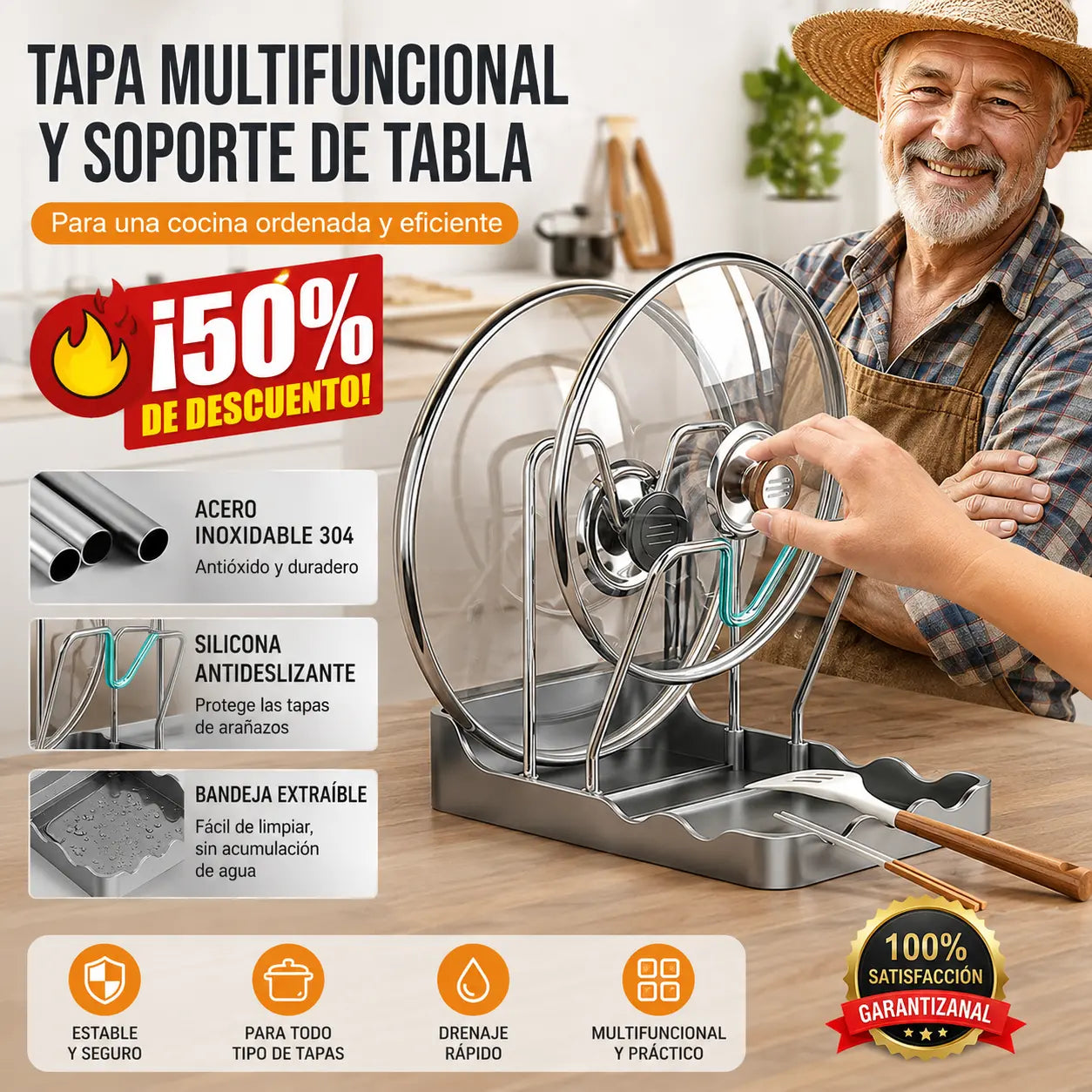🔥 ¡50 % DE DESCUENTO! 🏠Tapa multifuncional para ollas y soporte para tablas de cortar