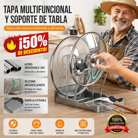🔥 ¡50 % DE DESCUENTO! 🏠Tapa multifuncional para ollas y soporte para tablas de cortar