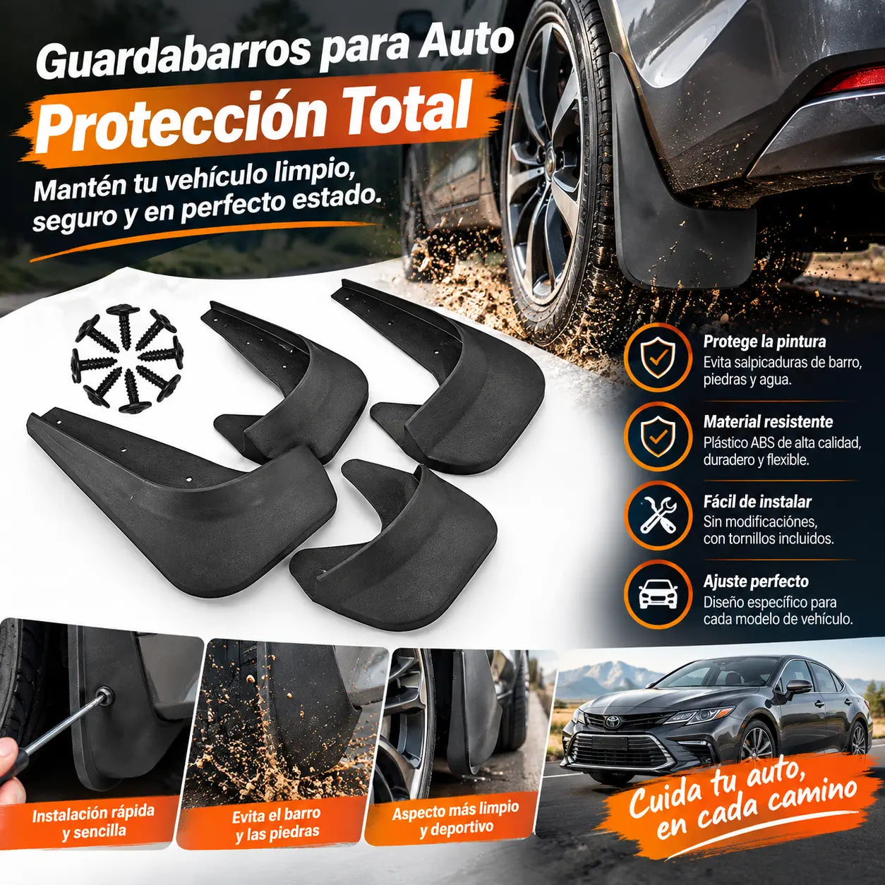 🔥【Estilo universal 4 piezas】Guardabarros para neumáticos de automóvil, protectores contra salpicaduras