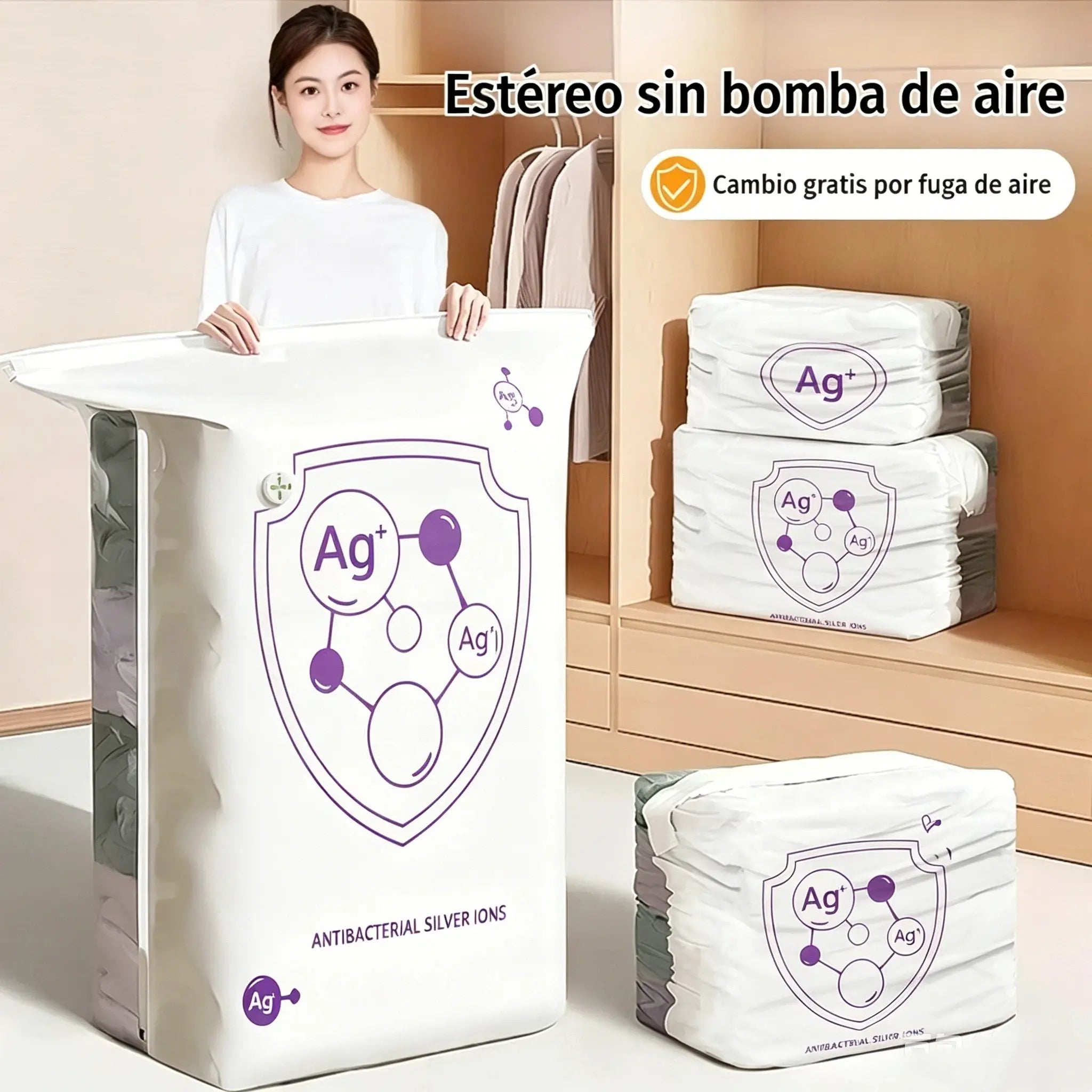 ✨（5 piezas）💨 Bolsa de almacenamiento al vacío grande y compresible: no requiere bomba, es a prueba de fugas e ideal para ahorrar espacio en maletas y en casa ✈️