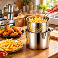 Rozsdamentes acél mini fritőz sütőkosárral – Kompakt, olajtakarékos és nem fröccsen!