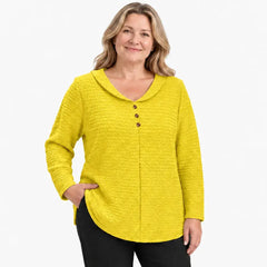 🔥【XL-5XL】🎁💖 Nový dámsky top pre plnšie veľkosti so zapínaním na gombíky, jednofarebný; z textúrovanej, skladanej látky a okrúhlym výstrihom (v štýle Petra Pana).