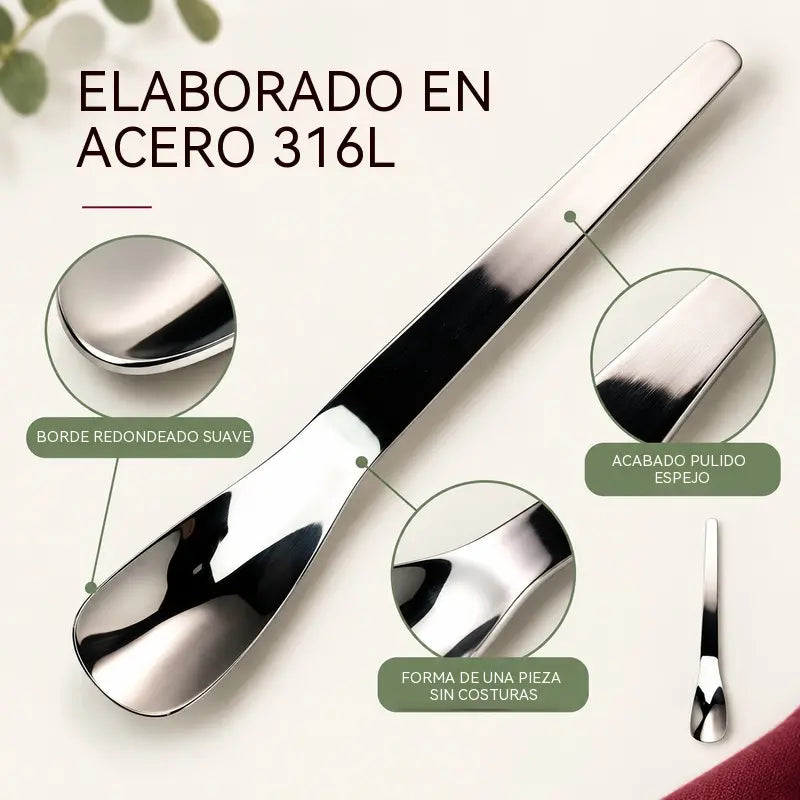 🥄 Cuchara de postre Premium 316L – Diseño profundo, mango ergonómico extendido, acabado pulido espejo. ¡Hecha de acero inoxidable, segura y duradera! ✨💎