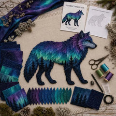 🐺🧵Último día, 49% de descuento: Set de patchwork DIY de la fauna de las auroras boreales.✨