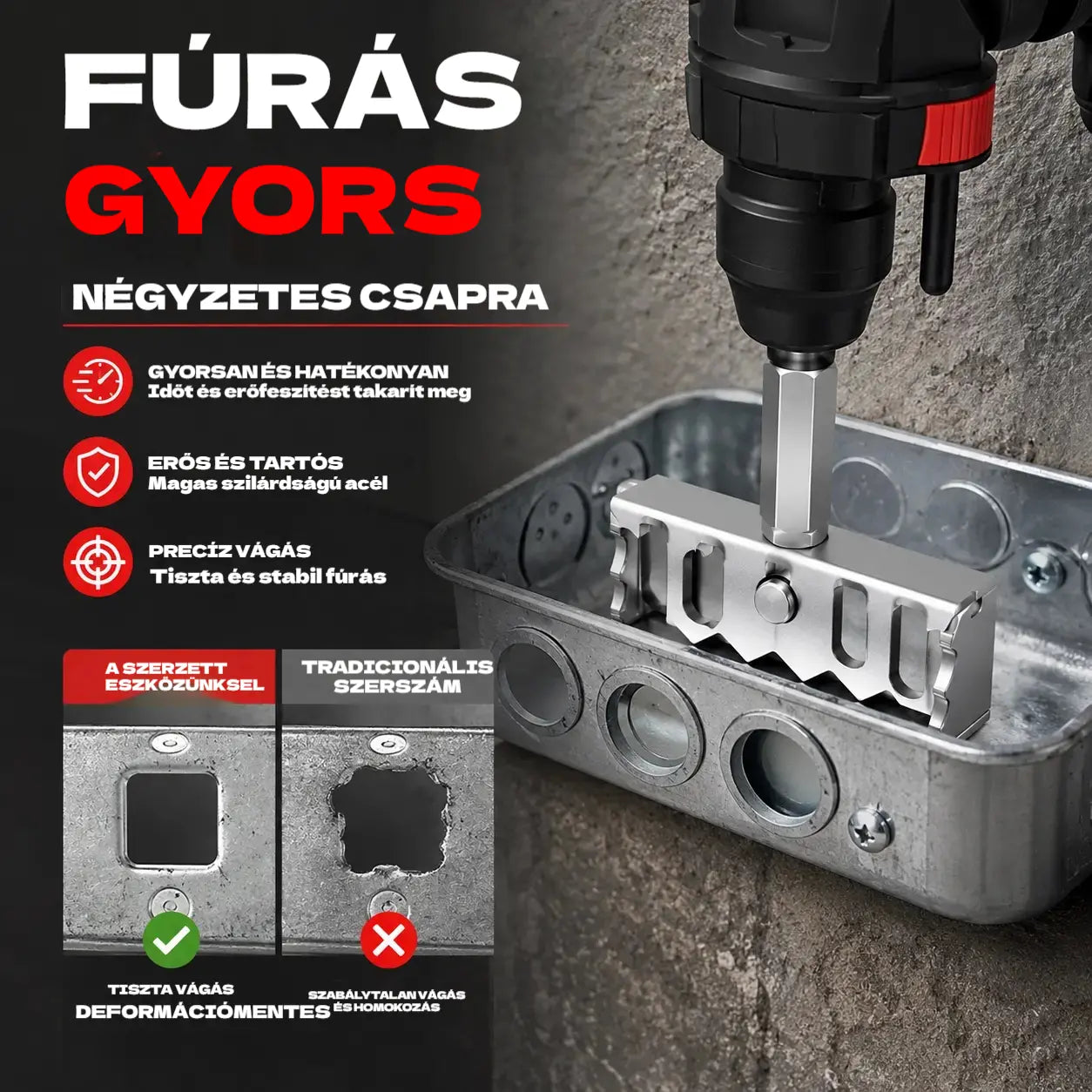💥 Gyors fúrás négyszögletes perselyhez