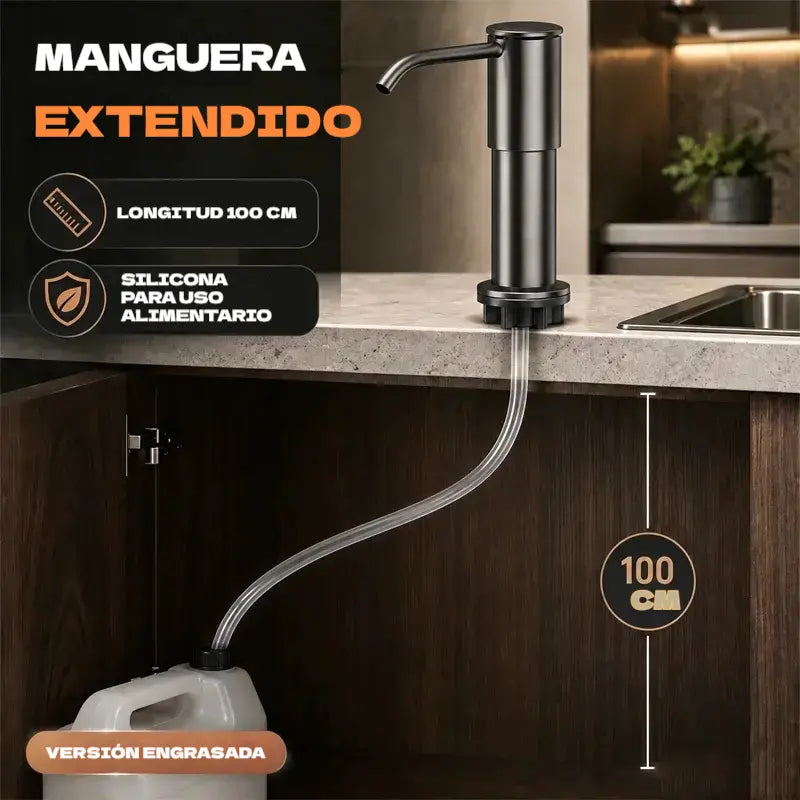 Dispensador de jabón y detergente integrado para fregadero de cocina, fabricado en acero inoxidable de primera calidad, con tubo extensible directo al cristal y bola de gravedad 304, bombeo rápido.