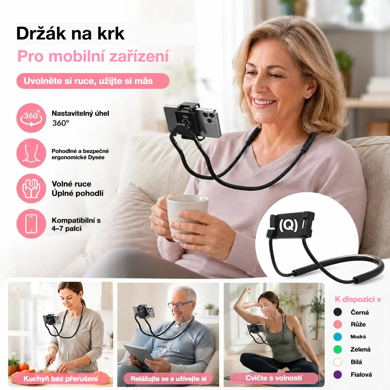 Multifunkční univerzální popruh na krk pro mobilní telefony.