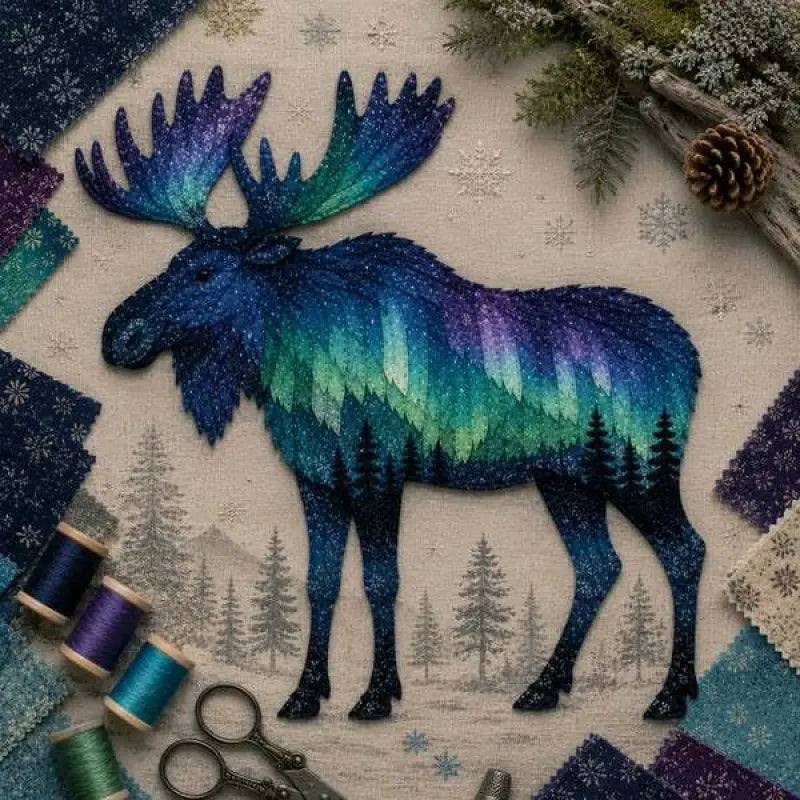 🐺🧵Último día, 49% de descuento: Set de patchwork DIY de la fauna de las auroras boreales.✨