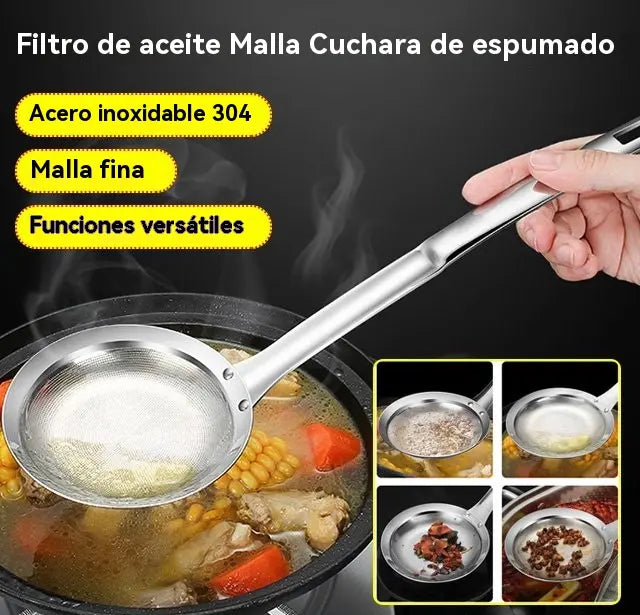 🍲 3 piezas🍲 Cuchara Coladora de Acero Inoxidable 304 | ¡Filtra Espuma y Residuos Fácilmente!