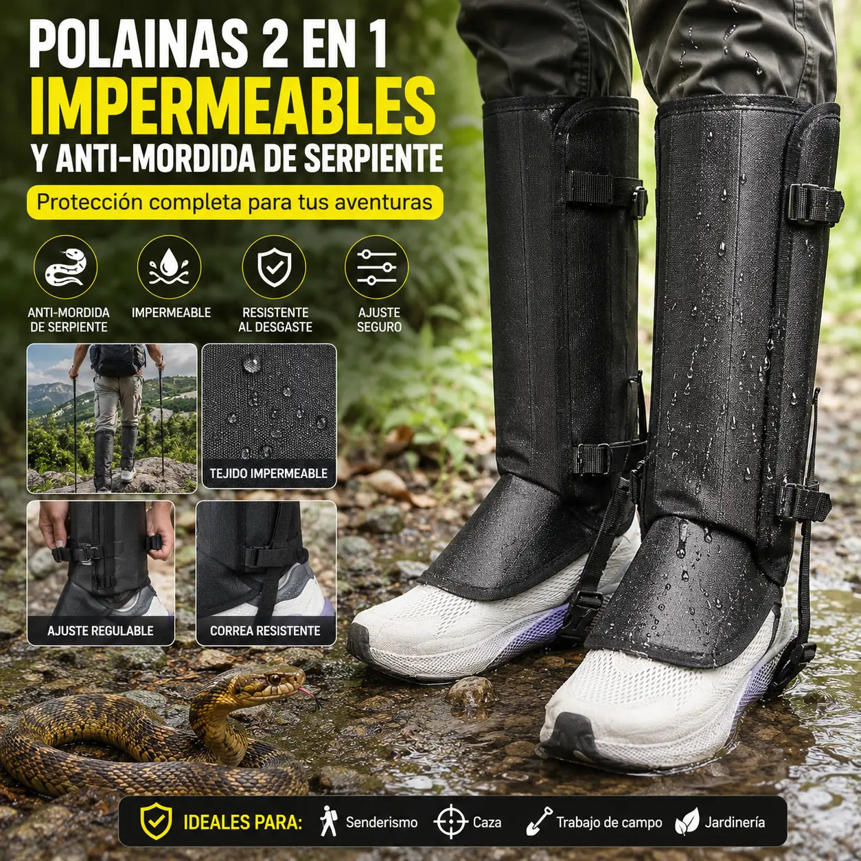 🏕️✅ Calentadores de piernas impermeables para senderismo al aire libre, protección contra mordeduras de serpiente, adecuados para senderismo y aventura al aire libre.