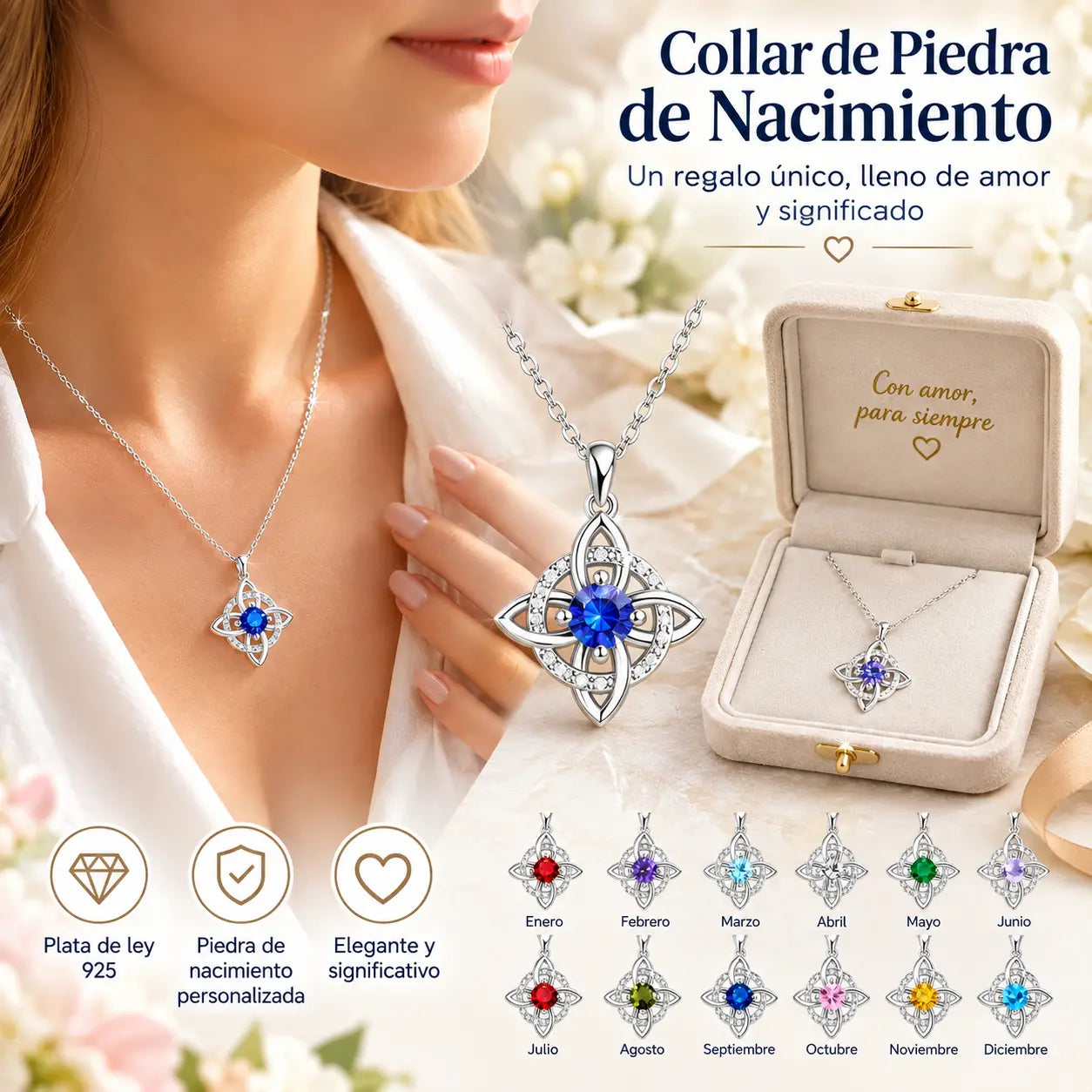✨🔮Collar místico de nudo de bruja con piedra de nacimiento 💞 Protege a tus seres queridos