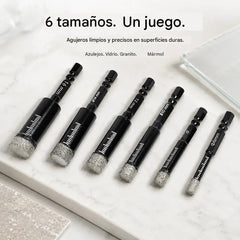 【Cabezal pulido negro de 6/8/10/12/14/16 mm】1 juego por 27 € 🔩 Juego de 6 brocas de diamante para perforaciones precisas en azulejos, cerámica y vidrio.