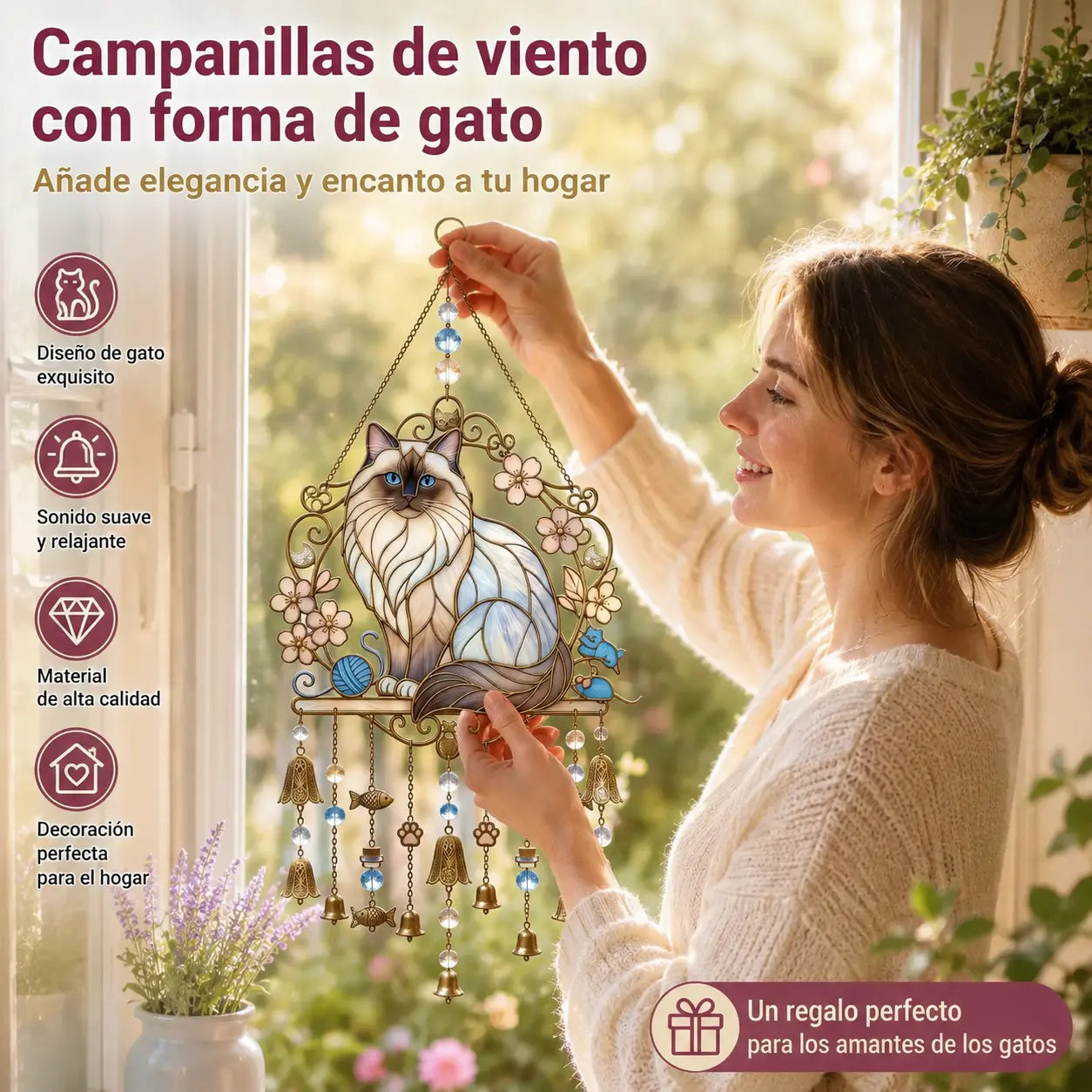 🎃Campanillas de viento con forma de gato atrapasol