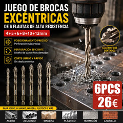 🛠🛠【6PCS 26 euros】【4+5+6+8+10+12mm】Juego de brocas excéntricas de 6 flautas de alta resistencia
