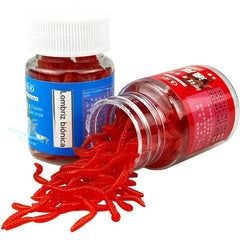 🎣Cebo artificial blando con forma de lombriz de tierra, cebo artificial con sabor a camarón, apto para su uso tanto en agua dulce como salada, 100 unidades por paquete.