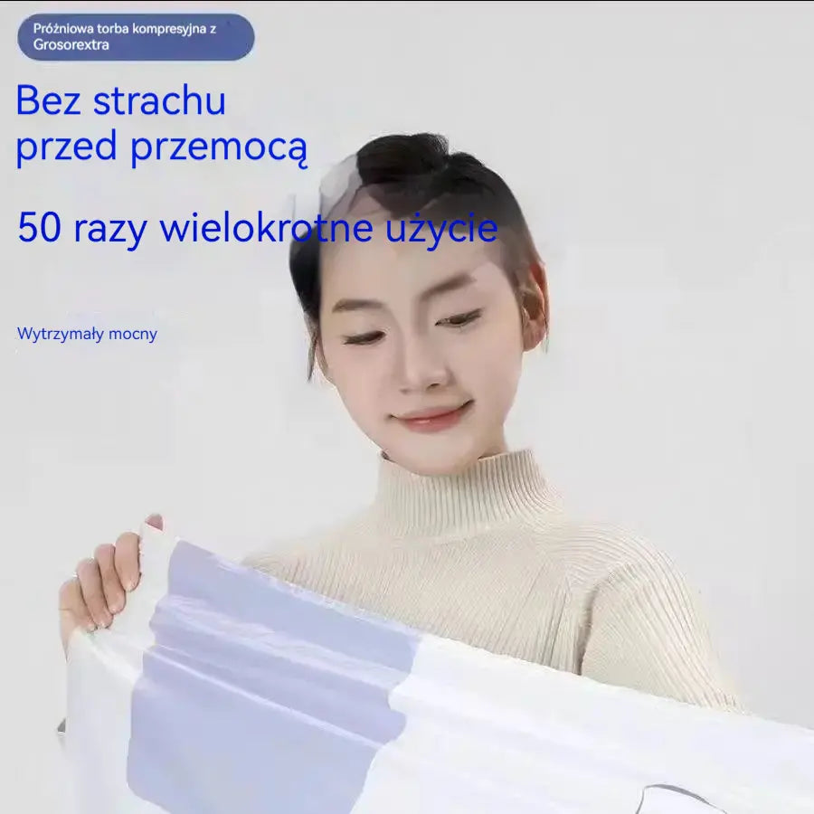 🧳【Zestaw 5 elementów】💨 Duży, kompresowalny worek próżniowy: nie wymaga pompki, szczelny i idealny do oszczędzania miejsca w walizkach i w domu ✈️